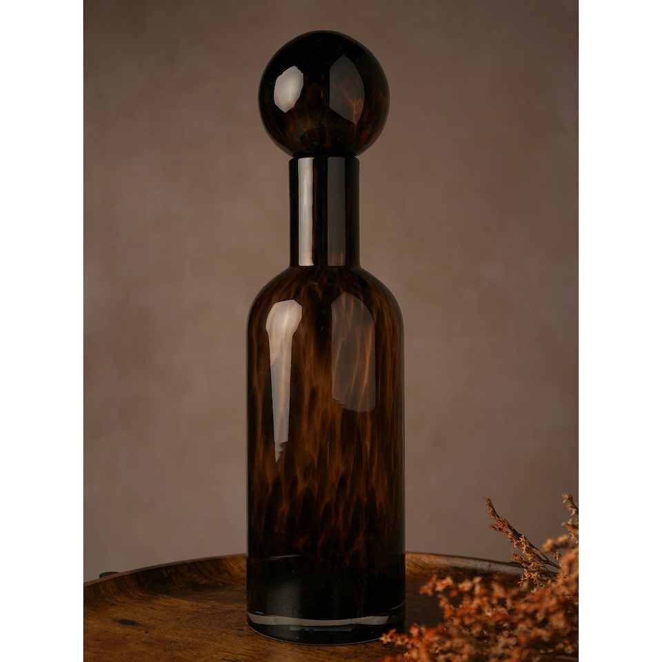 image 1 of Hestia Tall Glass Bottle Shaped Ornament  - Mocha Brown