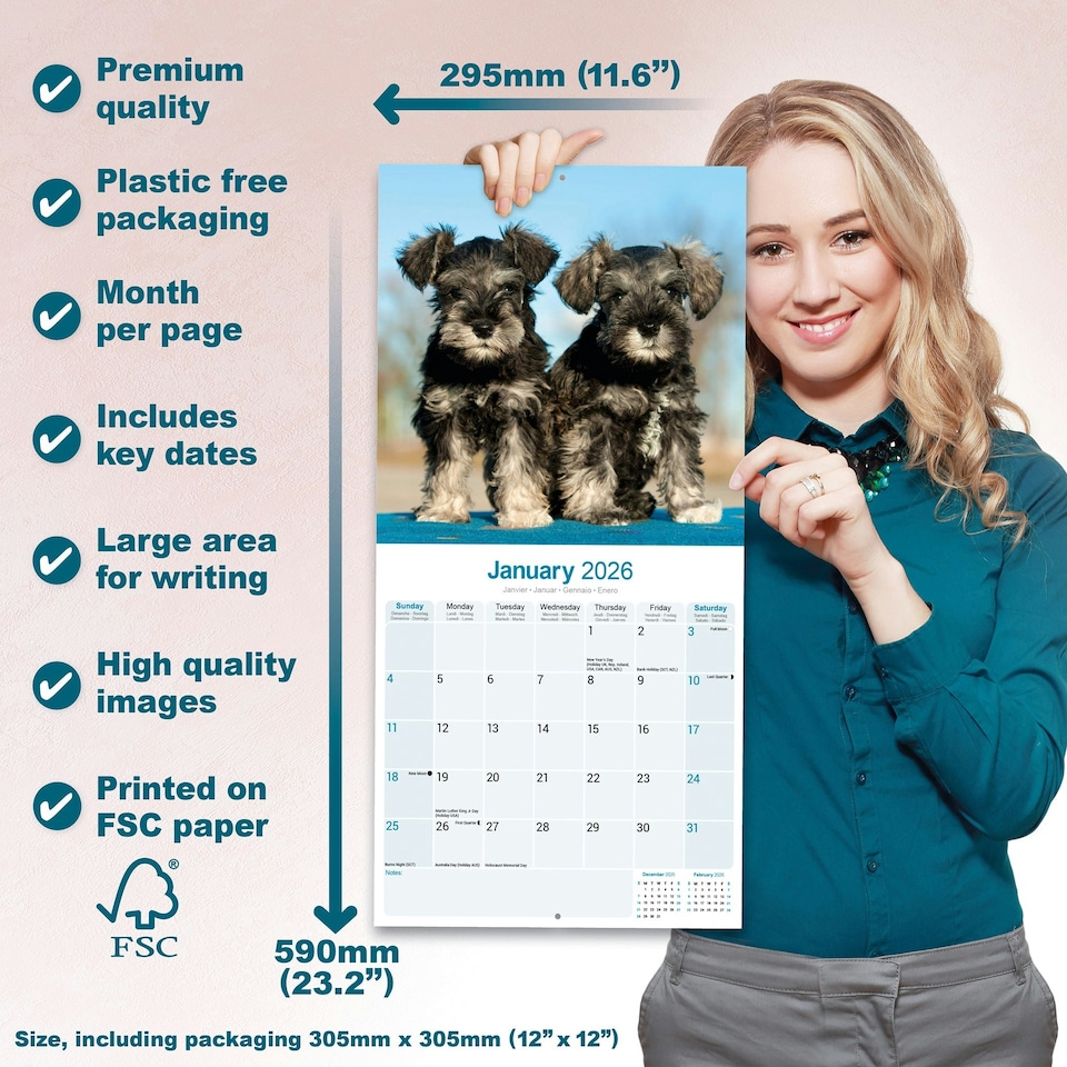 image 1 of Schnauzer 2026 Calendar | Square Wall Calendar | Dog Breed Gift | Plastic Free Packaging | by Avonside Publishing