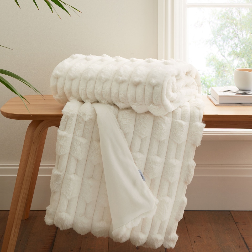 image 1 of Bianca So Soft Carved Faux Fur Blanket Throw | Cream