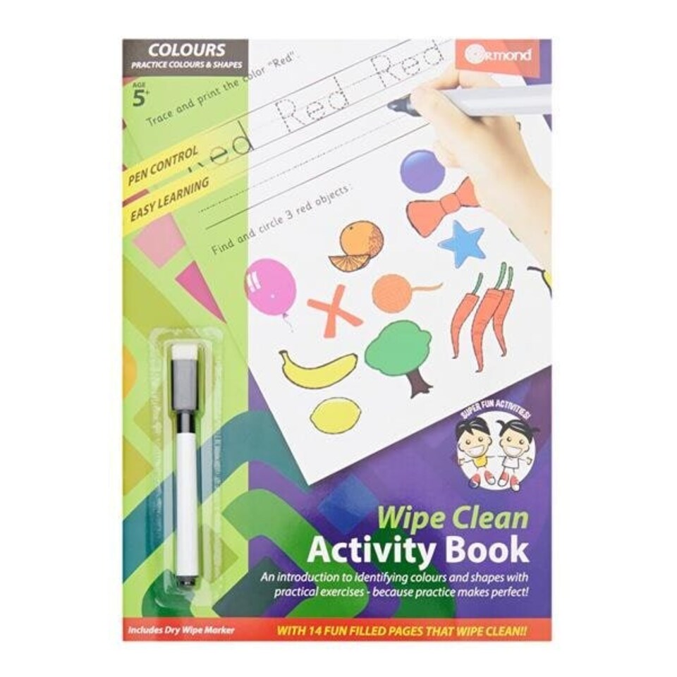 A4 14 Pages Wipe Clean Activity Colours and Shapes Book With Pen by ...