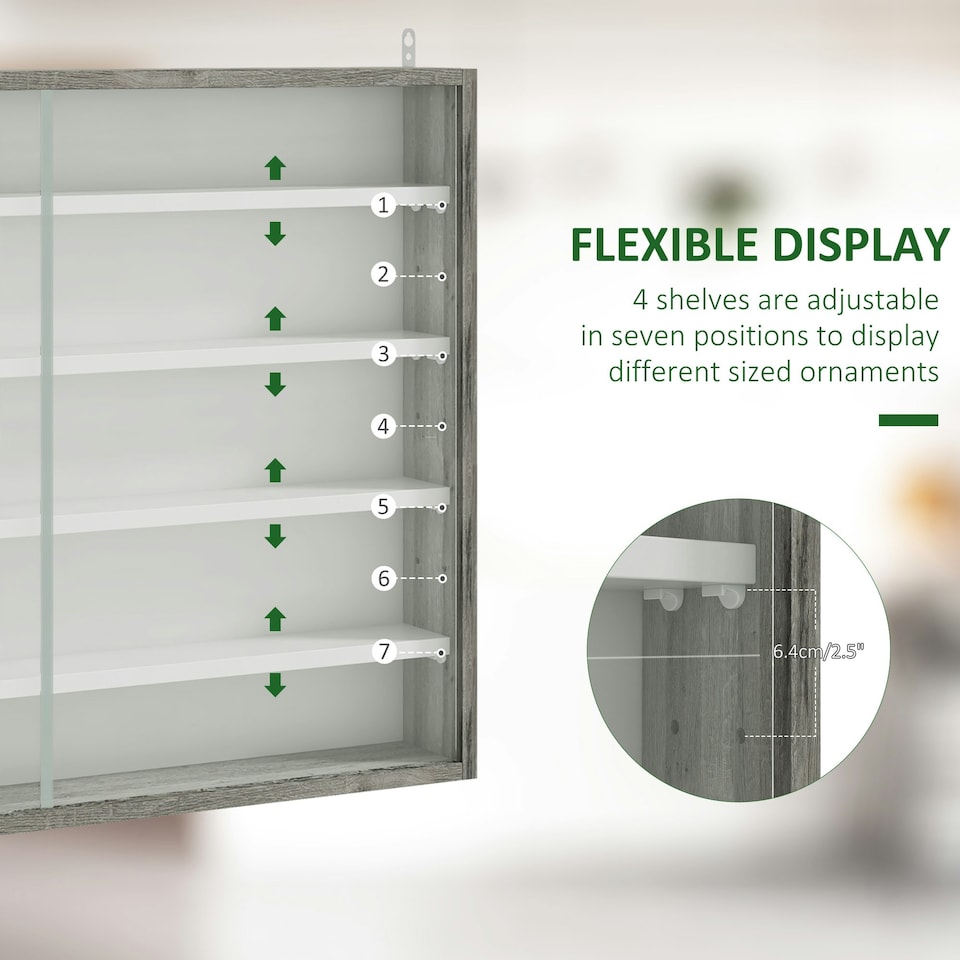 image 1 of HOMCOM 5-Tier Wall Display Shelf Unit Cabinet w/ Shelves Glass Doors Black/White