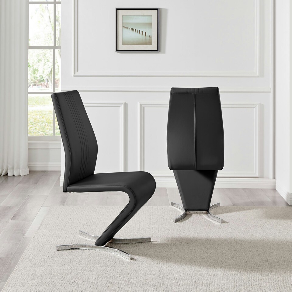 image 1 of Furniturebox 2x Willow Black Faux Leather Chrome 'Z' Dining Chairs