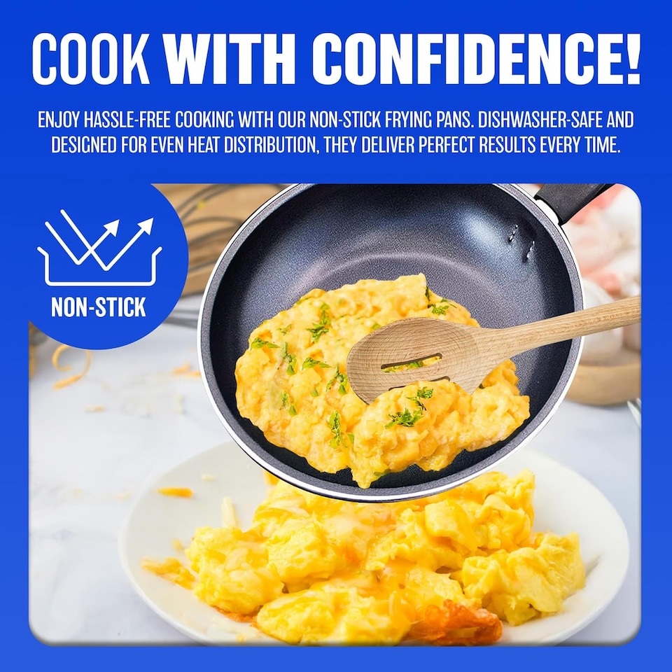 image 1 of Set Of 3 Frying Pan Non Stick Fry Kitchen Eggs Breakfast Dinner Pasta Cookware Set
