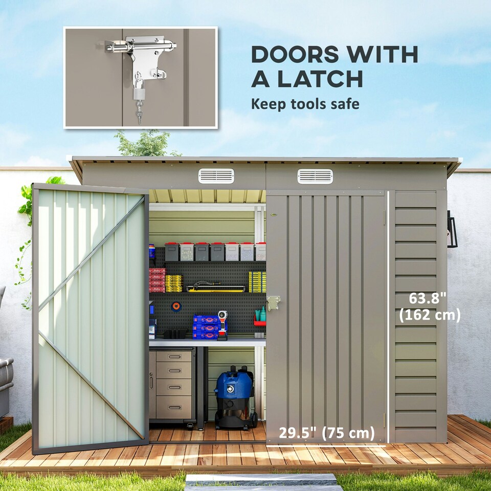 image 1 of Outsunny 8x4ft Metal Garden Storage Shed, Double Doors, Light Grey