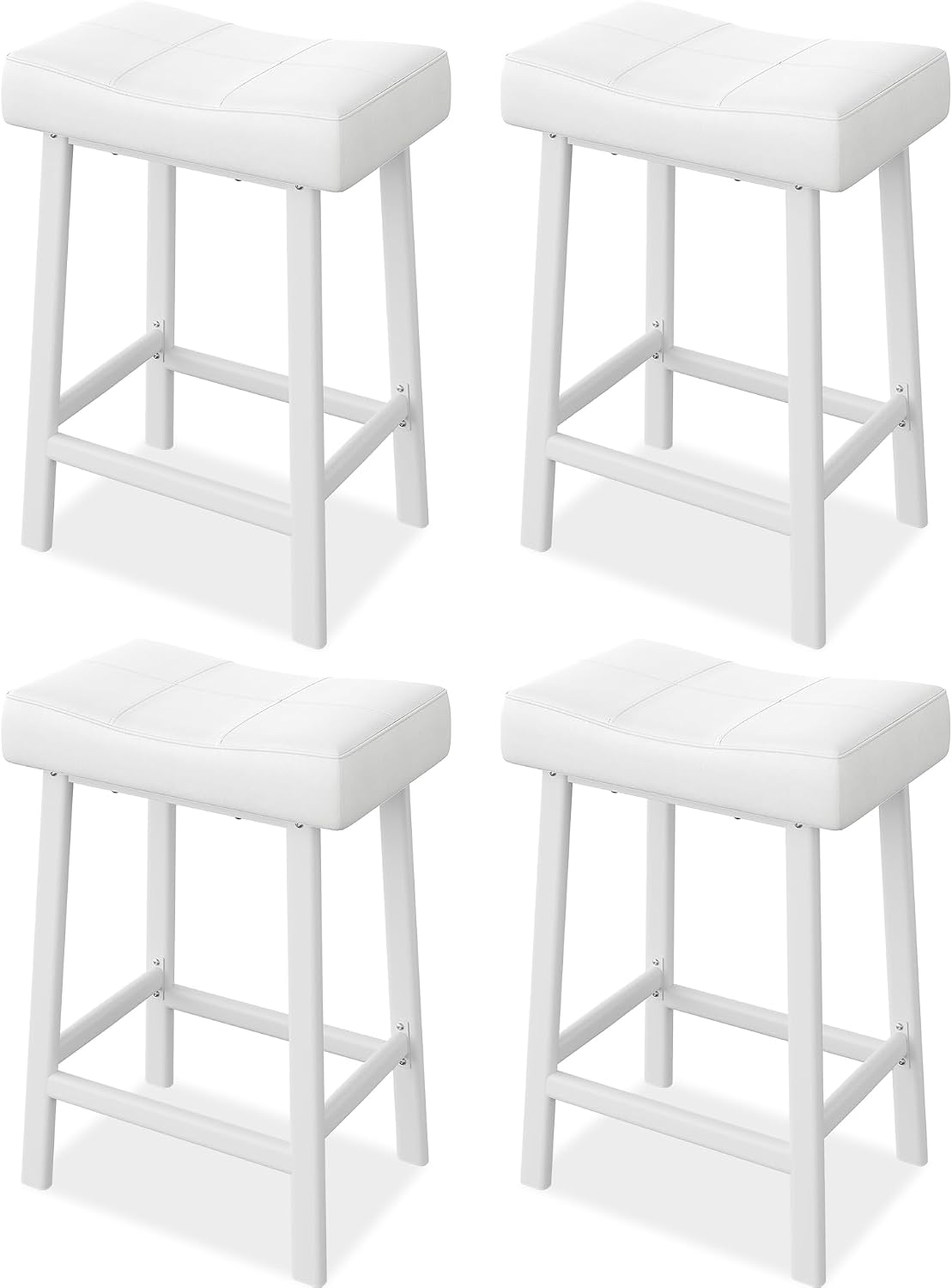 London Boutique 4 Pieces 24in/60cm Counter Height Bar Stools PU Leather Padded Barstools - White
