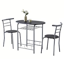 Kitchen Breakfast Bar Small Dining Table and 2 chairs Set with Metal frame -Black