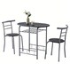 image 1 of Kitchen Breakfast Bar Small Dining Table and 2 chairs Set with Metal frame -Black