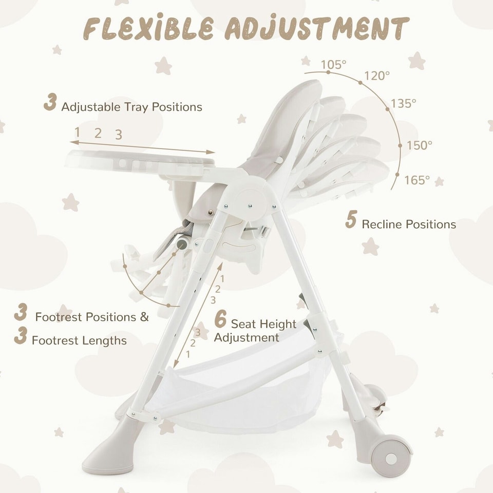 image 1 of COSTWAY Folding Baby High Chair Convertible High Chair Beige