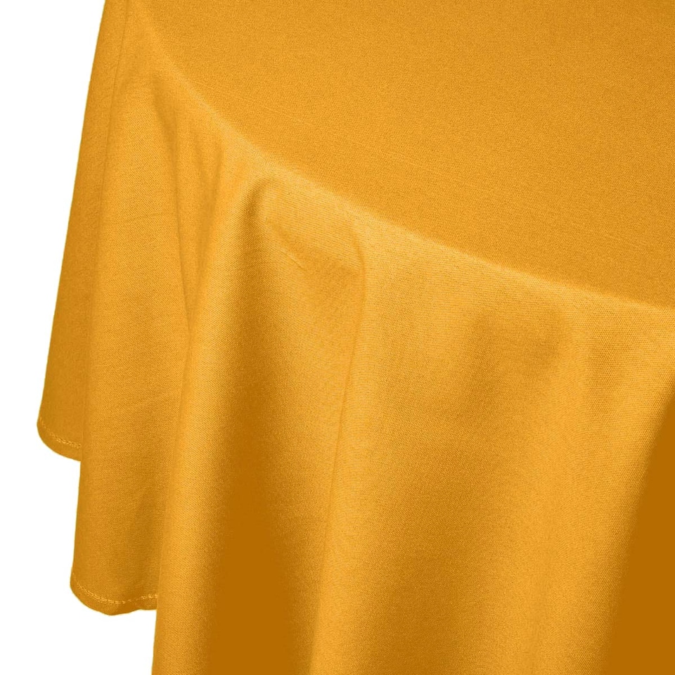 image 1 of Homescapes Mustard Yellow Cotton Round Tablecloth - 178 cm | Yellow | 178cm (70")