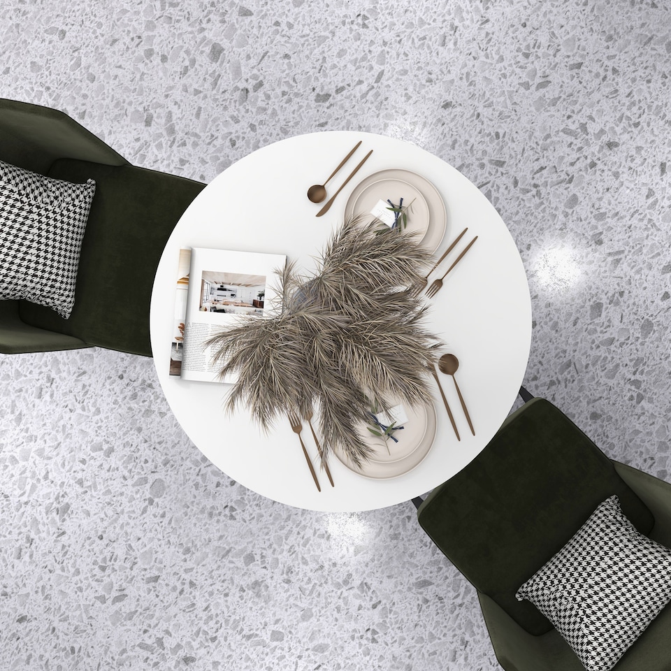 image 1 of HOMCOM Round Dining Table for 2, Modern Kitchen Table with Steel Base, Non-slip Foot Pad for Living Room, Dining Room, White