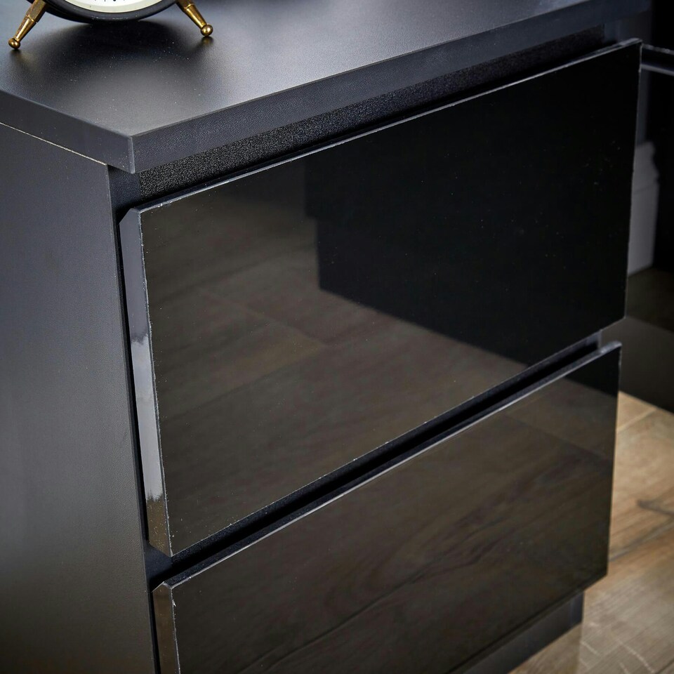 image 1 of Black 2 Drawer Bedside Cabinet Nightstand Modern Storage Unit Furniture Bedroom