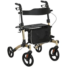 HOMCOM Folding Rollator, 4 Wheeled Aluminum Mobility Walker with Seat and Bag