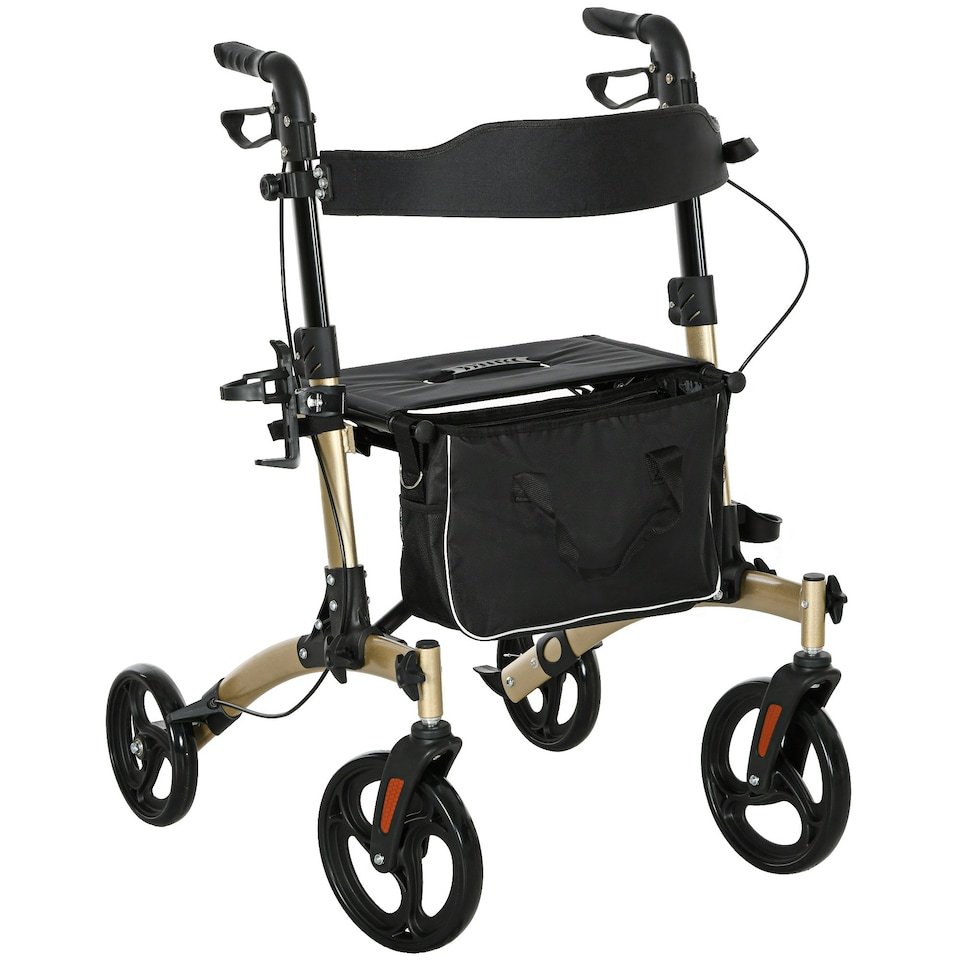 image 1 of HOMCOM Folding Rollator, 4 Wheeled Aluminum Mobility Walker with Seat and Bag