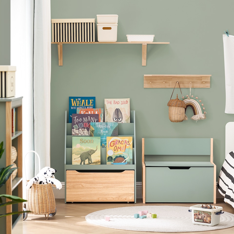 image 1 of SoBuy Children's Bookcase with Storage Chest, Light Green & Natural, 24.4 x 11.8 x 31.5 in, 16.9 kg - KMB95-GR
