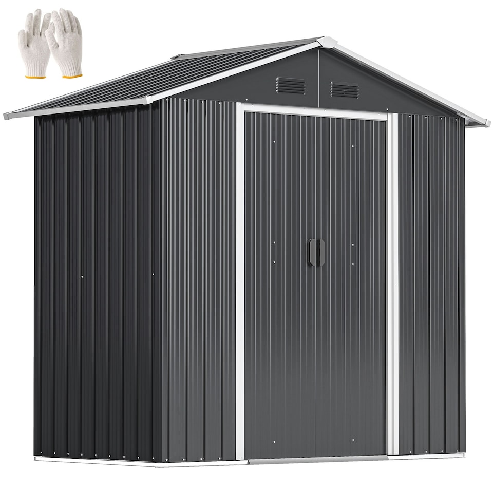 image 1 of Outsunny 6.5x3.5ft Metal Garden Shed for Garden and Outdoor Storage, Dark Grey