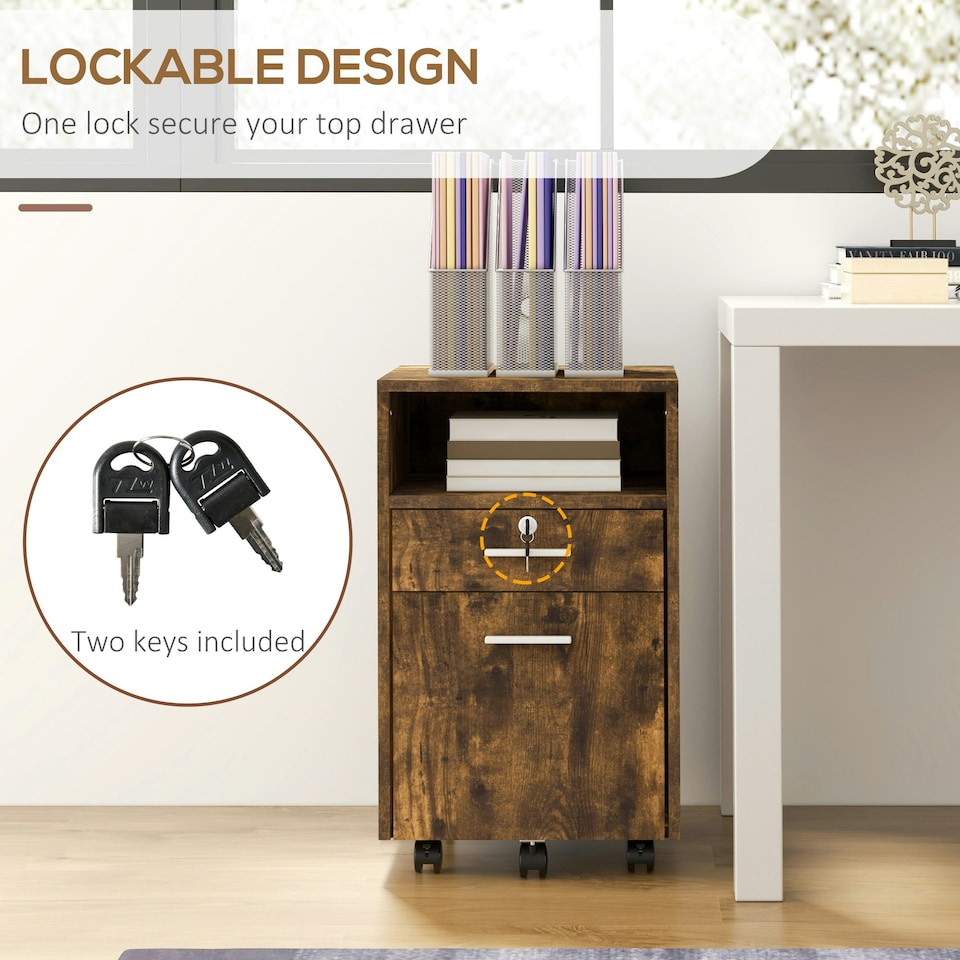 image 1 of Vinsetto Mobile File Cabinet Lockable Documents Storage w/ 5 Wheels Black