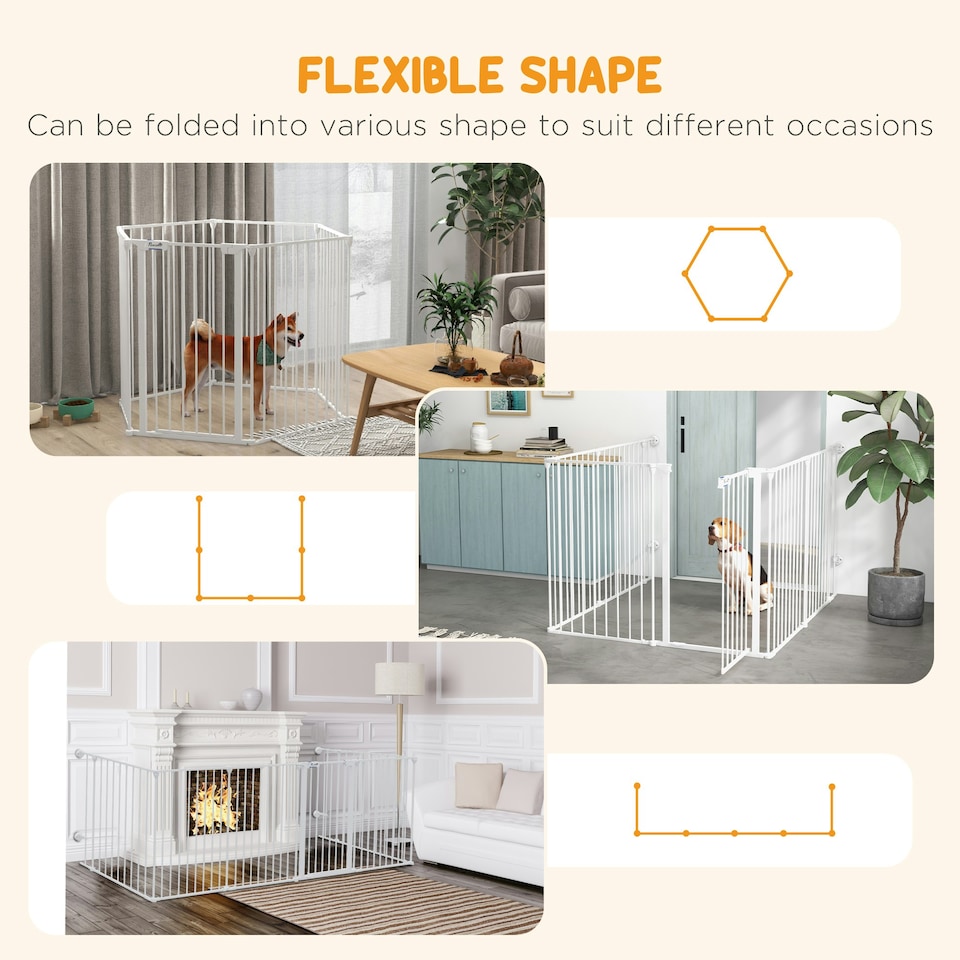 image 1 of PawHut 2 in 1 Dog Pen, Safety Pet Gate, 6 Panels, for Medium Dogs, 90Hcm - White