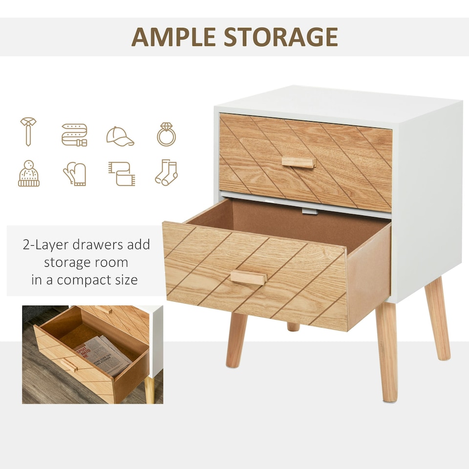 image 1 of HOMCOM Bedside Table 2 Drawers Side Cabinet Wooden Storage Chest