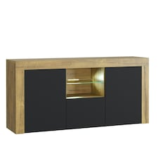 TV Unit 145cm Black Matt Doors Free LED Oak Modern Media Cabinet Multi | Oak Matt Body & Black Matt Doors