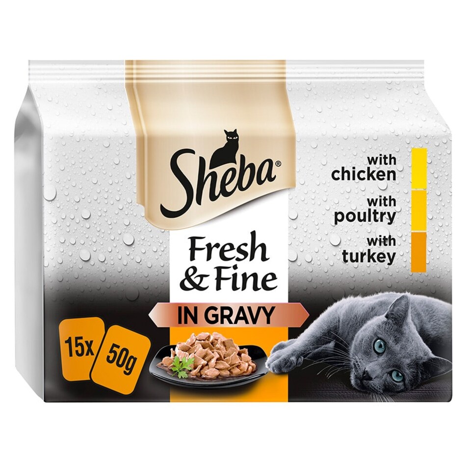 image 1 of Sheba Fresh and Fine Wet Cat Food Pouch Poultry in Gravy 15 x 50g (Pack of 3)