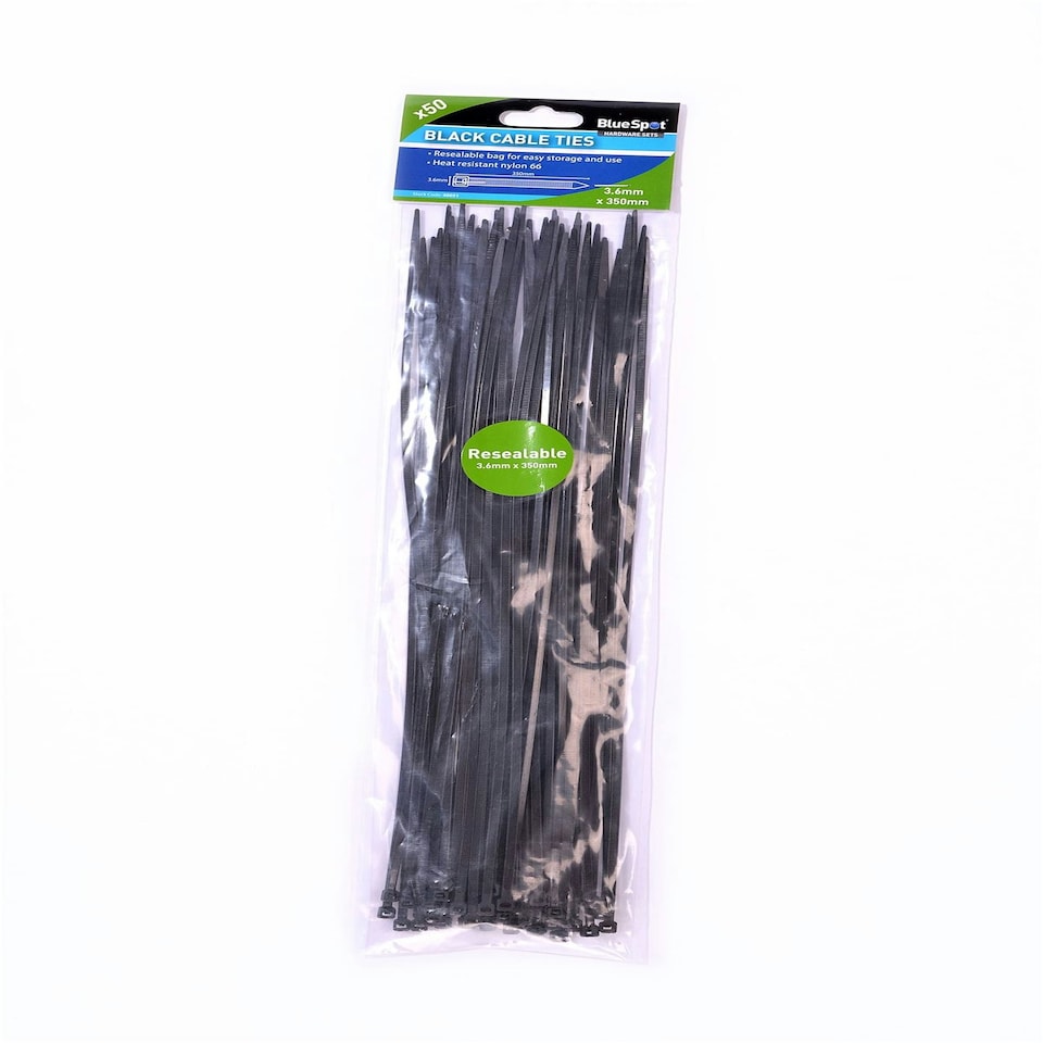 image 1 of Blue Spot Tools - 50 Pce 3.6mm x 350mm Black Cable Ties
