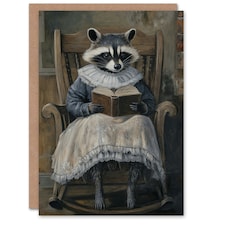 Raccoon Reading Bedtime Story on Rocking Chair Birthday Greeting Card