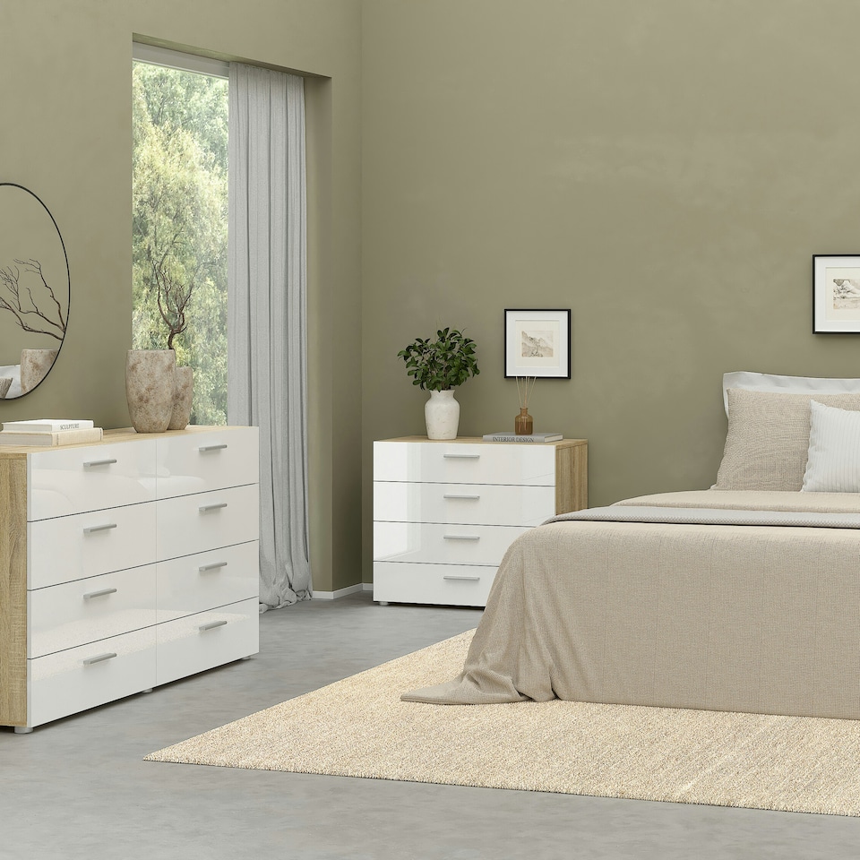 image 1 of Pepe Chest of 4 Drawers in Oak with White High Gloss