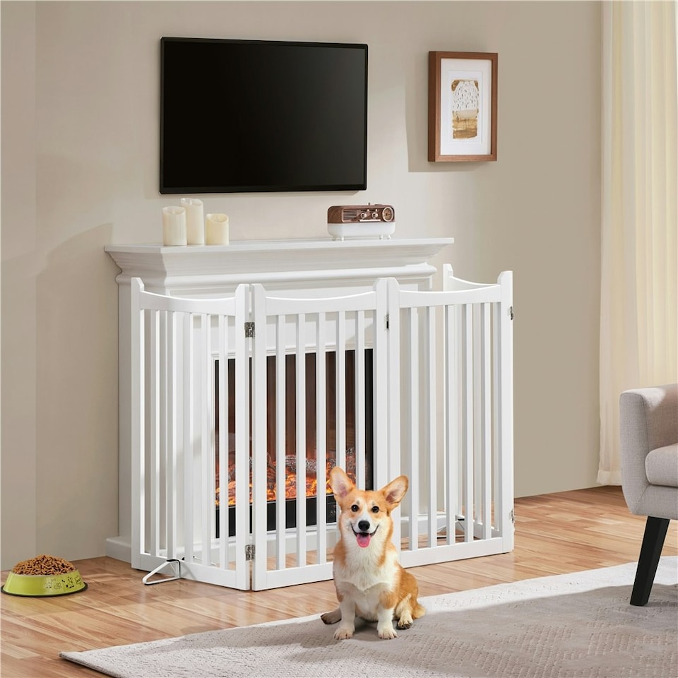 image 1 of Yaheetech 4-Panel Pet Puppy Fence with Two Support Feet, 50 × 90.5 cm | White | Not provided