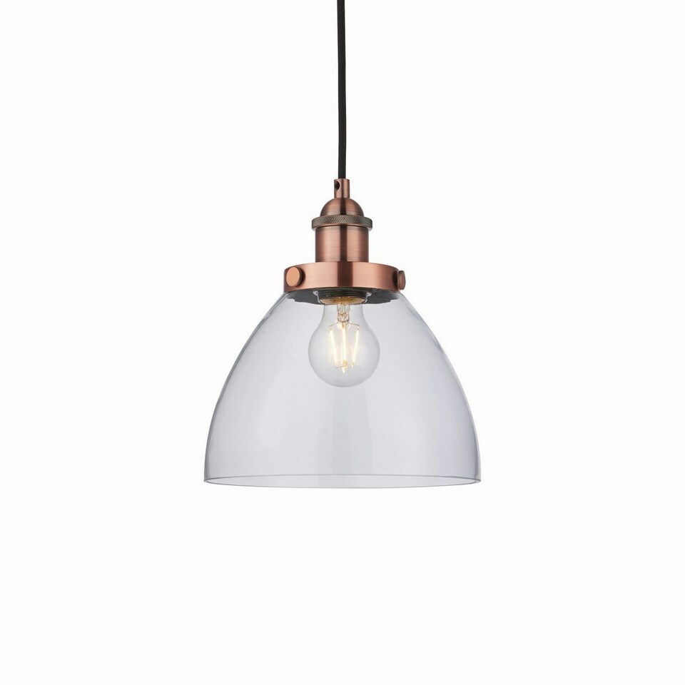 image 1 of Hansen 1 Light Pendant Glass, Aged Copper Plate, E27