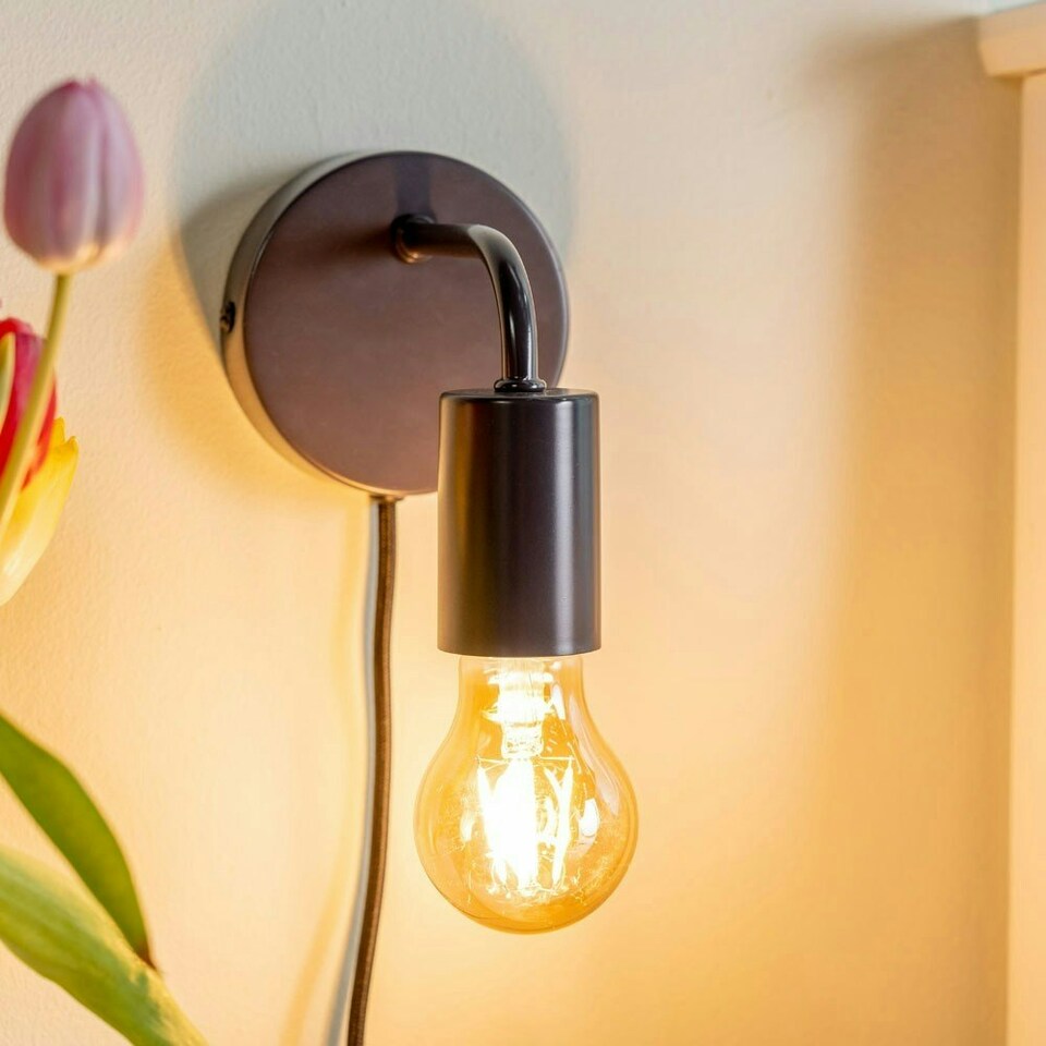 image 1 of ValueLights Jordy Plug in Colour Pop Charcoal Grey Easy Fit Wall Light - Bulb Included