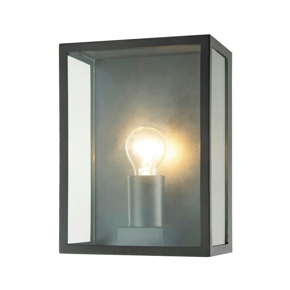 image 1 of Modern Exterior Flush Wall Light Lantern in Matte Black with Clear Glass Panels
