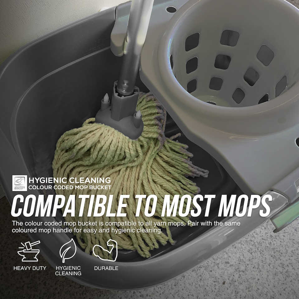 image 1 of Colour Coded Mop Bucket with Removable Wringer 12L Heavy Duty Plastic Cleaning Bucket for Home Kitchen and Catering