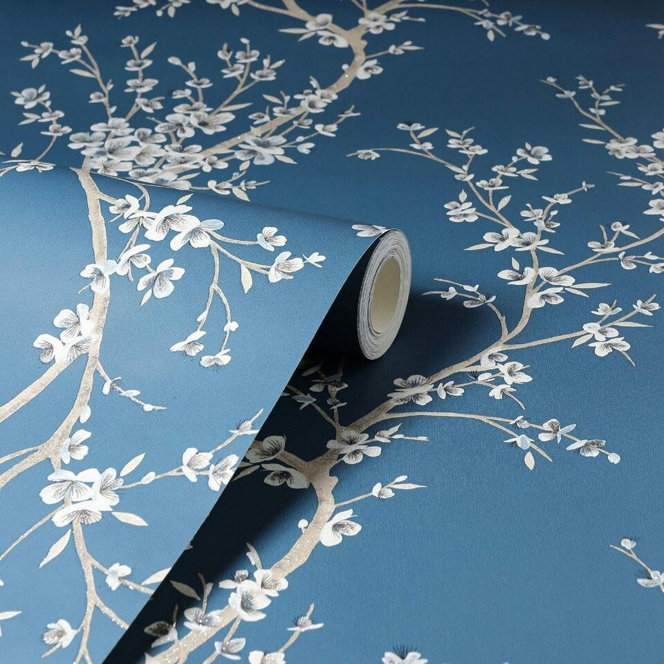 image 1 of Arthouse Oriental Trail Wallpaper - Blue - 10m x 53cm Blue