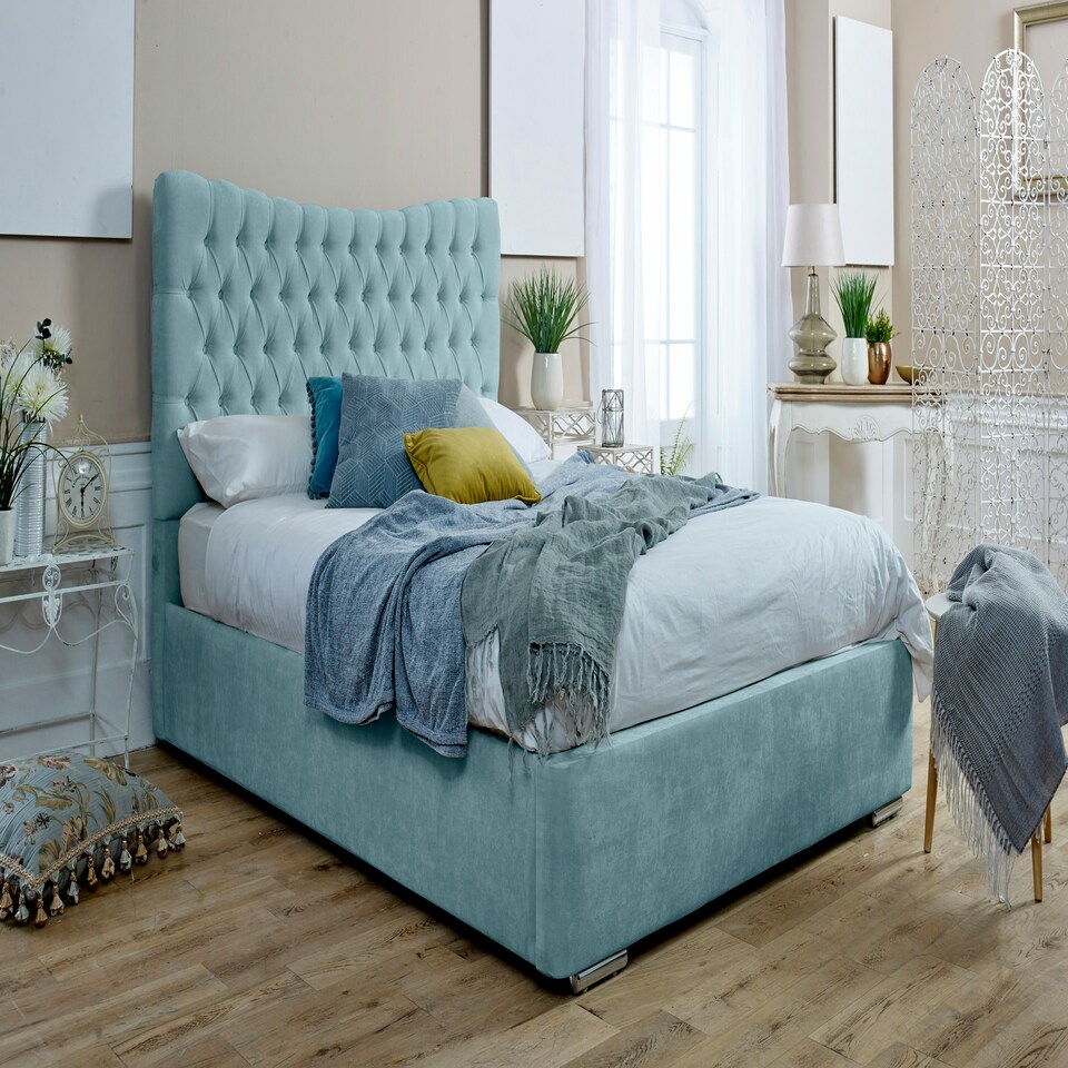 Magenta Ottoman Plush Superking Bed Frame - Duck Egg