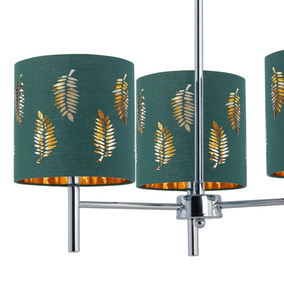 image 1 of Set of 2 Brea - Chrome 3 Light Fittings with Dark Green Fern Shades Chrome | Green