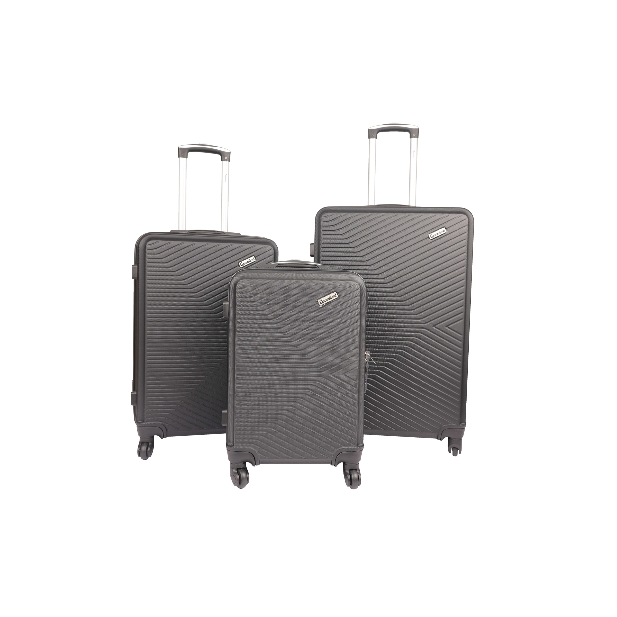 Groundlevel Hard Shell 3 Piece Luggage Set 4 Wheel Spinners Travel Suitcases | Grey
