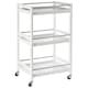 image 1 of HOMCOM 3-Tier Home Trolley Kitchen Storage Cart w Steel Bars 4 Universal Wheels Rolling Unit Organiser Living Room White