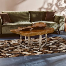 Teak Wood Coffee Table,Rustic Center Table With Natural Edges,Metallic Table With Sleek Legs,Kitchen Table Cream