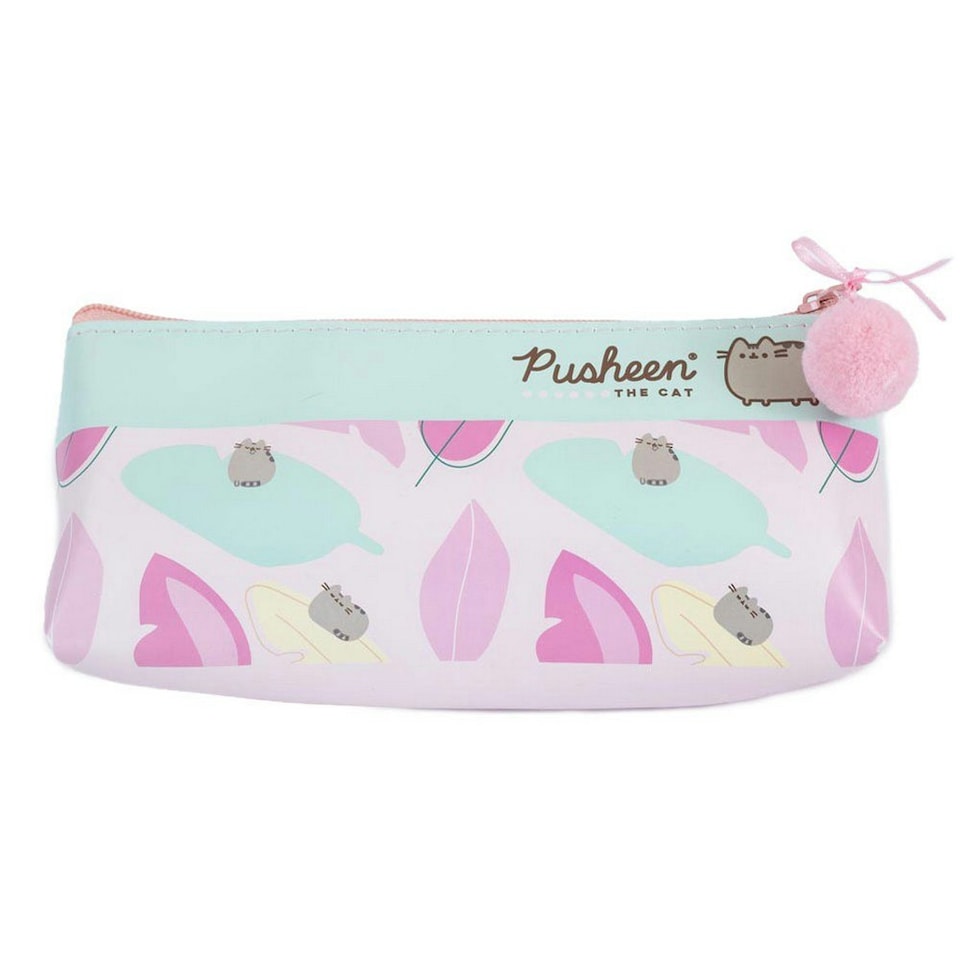 image 1 of Pusheen Leaf Print Pencil Case - Pink/Blue - One Size