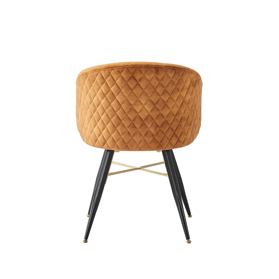 image 1 of Set of 2 Vittorio Velvet Dining Chairs with Black Metal Legs, Quilted Design Modern Accent Chair | Yellow