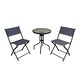 image 6 of 3pcs Outdoor Garden Furniture Bistro Set Glass Table & Two Folding Chairs in Grey