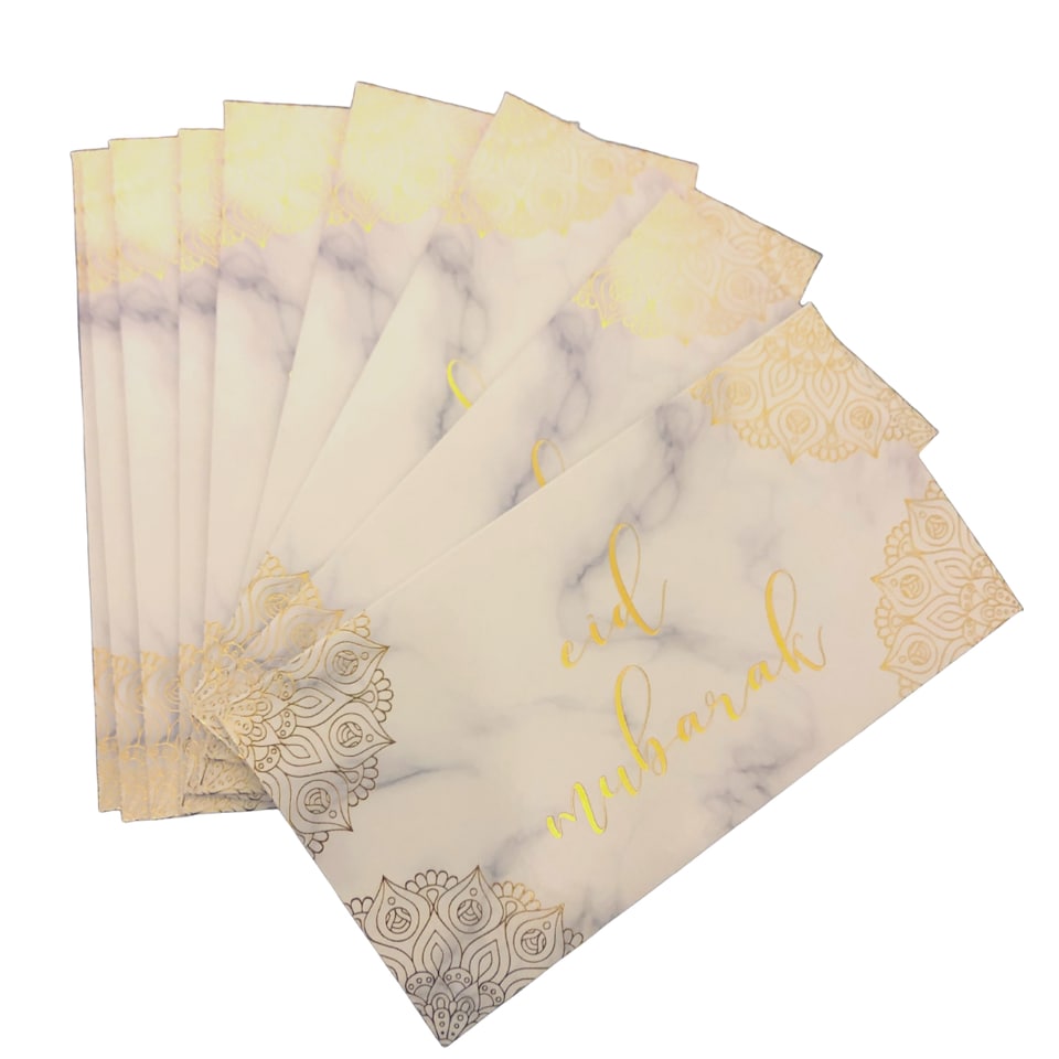 image 1 of Eid Mubarak Money Envelopes (10pk) - Marble & Gold