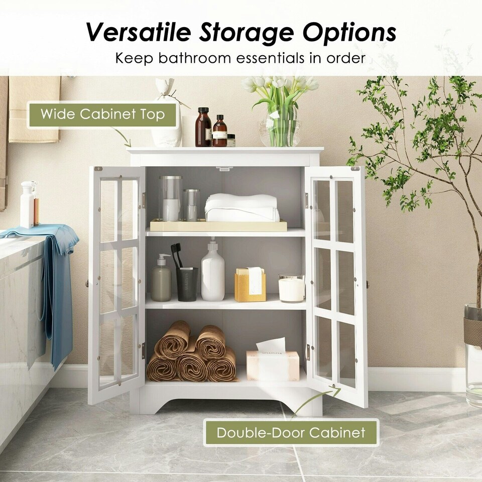 image 1 of COSTWAY Bathroom Floor Cabinet Display Storage White White