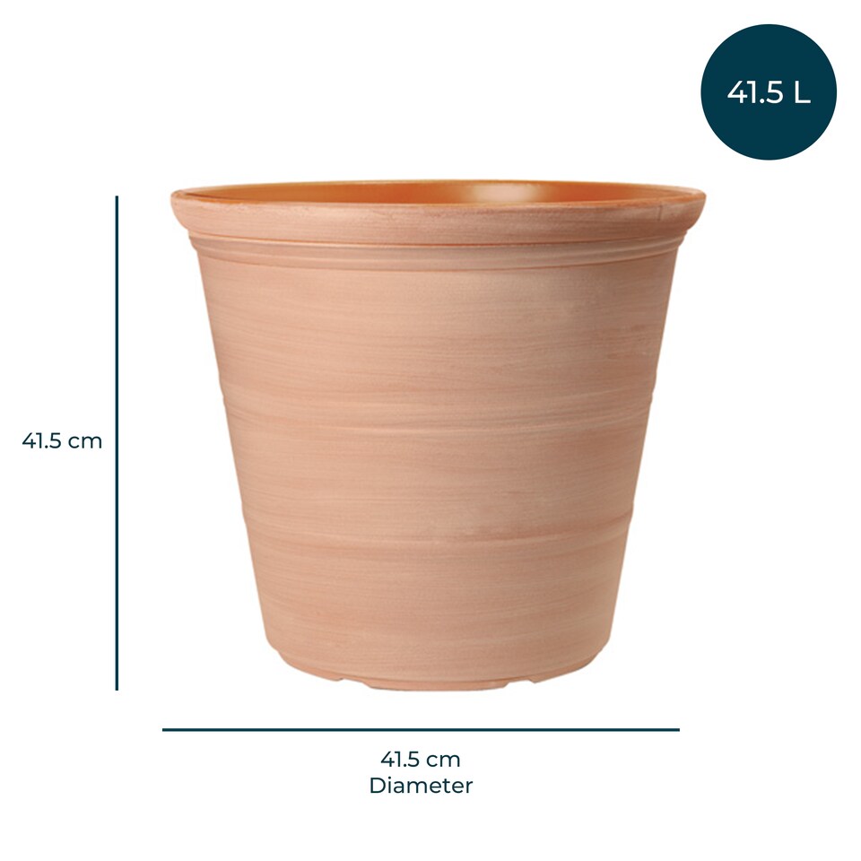 image 1 of JSH Rustic Terracotta Effect 41L Planter in Recycled Plastic 47cm Classic Round Garden Flower Pot Strong and Lightweight | Brown | 2