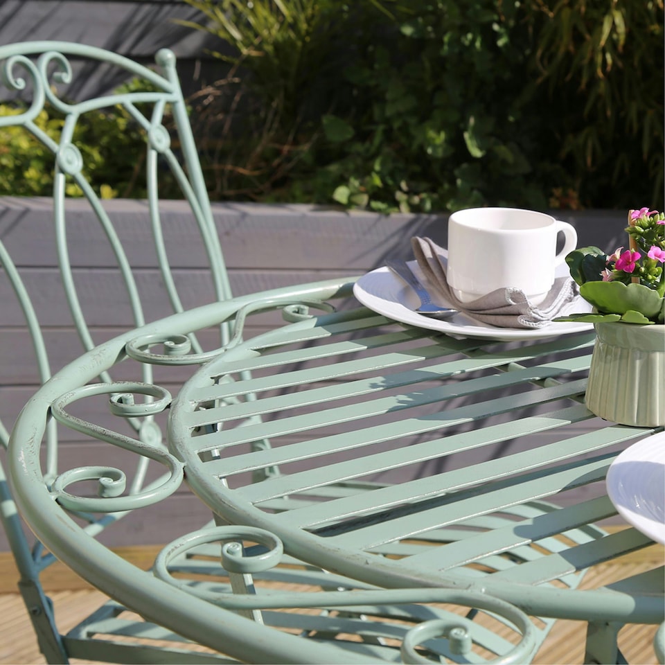 image 1 of Charles Bentley Rustic Wrought Iron Outdoor Bistro Set - Sage Green