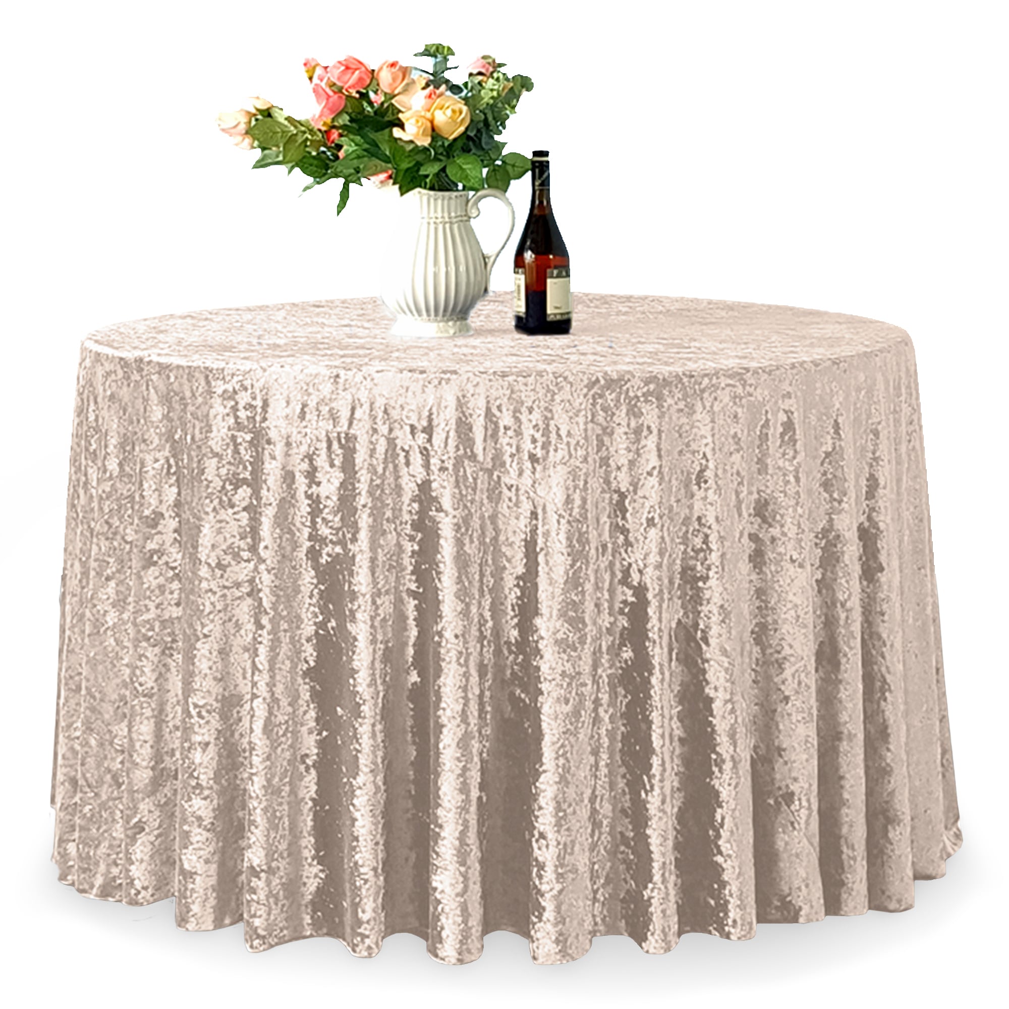 Round Crushed Velvet Table Cloth, Washable Soft Fabric Glitz Table Cover - 90"