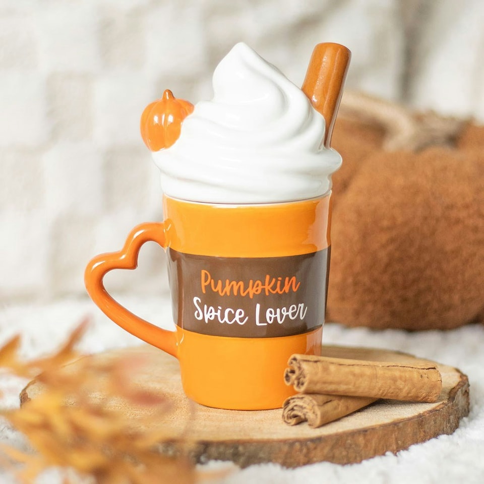 image 1 of Pumpkin Spice Latte Shaped Lidded Mug Orange