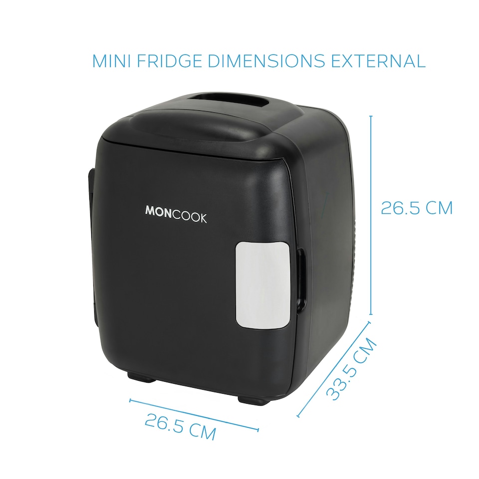 image 1 of MONCOOK Mini Fridge For Bedrooms - Small, Portable & Quiet Mini Fridges For Skincare, Medicine, Food & Drinks - Cooling & Warming Function- 9L - Black Mono
