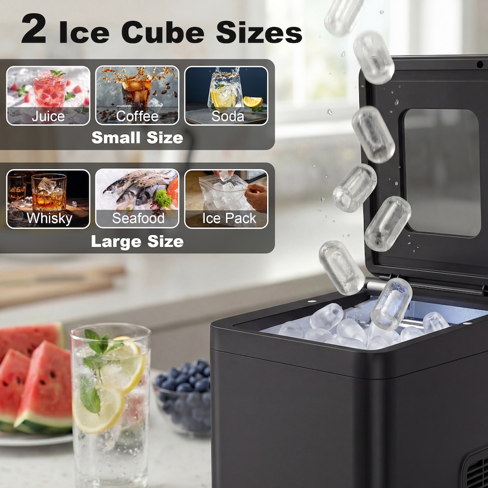 image 1 of HOMCOM Countertop Ice Maker Machine Compact Ice Cube Maker with Scoop Black