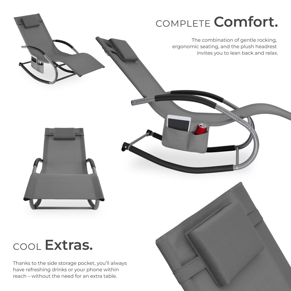 image 1 of Sun Lounger Taya with a Modern Design, Rocking Function and Breathable Surface | Grey | grey | 1